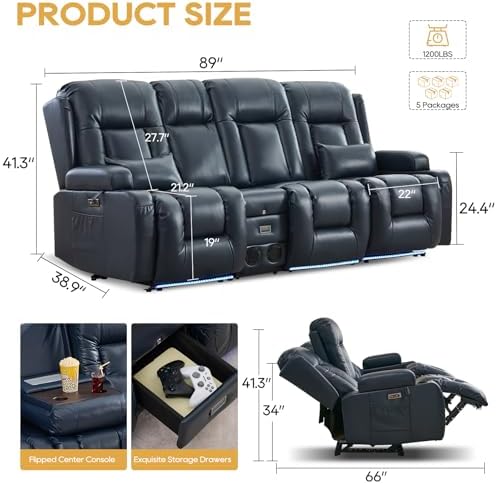 IPKIG Power Loveseat Recliner Sofa with Flip Back Console, 89" - 4 Seat