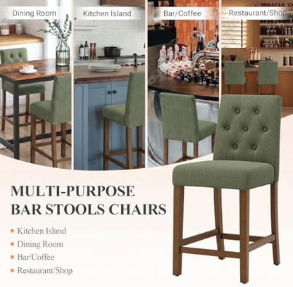 MALOL Bar Stools Set of 2, Fabric Counter Height Bar Stools,Green