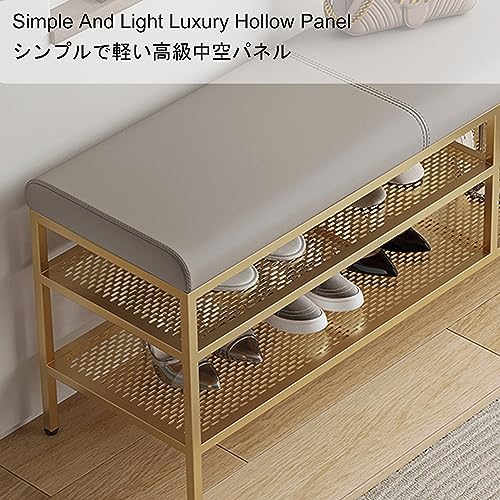Multi-Function Entryway Bench, 3-Tier Shoe Rack with Seat, Storage Organizer Ottoman for Bedroom Hallway Closet, No Assembly Required, Space Saving Design for Small Spaces, Easy to Clean
