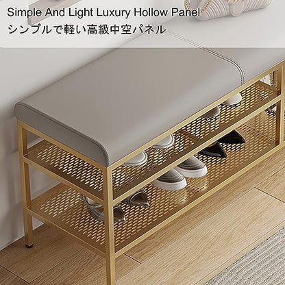 Multi-Function Entryway Bench, 3-Tier Shoe Rack with Seat, Storage Organizer Ottoman for Bedroom Hallway Closet, No Assembly Required, Space Saving Design for Small Spaces, Easy to Clean