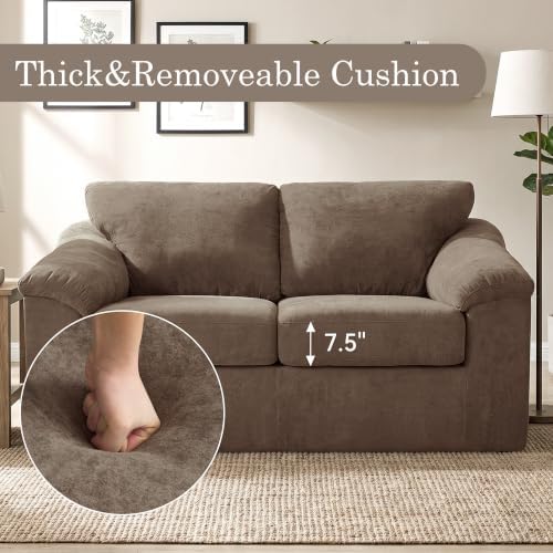Boneless Couch Sets, Modern Loveseat Sofa with Accent Sofa Chair, Floor Cloud Couch Sets with Extra Comfy Soft Deep Seats for Living Room, Apartment, No Assemby, Set of 2, Brown