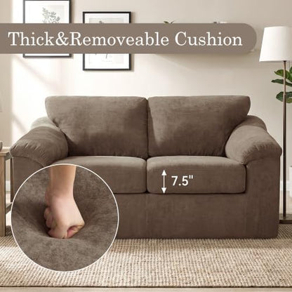 Boneless Couch Sets, Modern Loveseat Sofa with Accent Sofa Chair, Floor Cloud Couch Sets with Extra Comfy Soft Deep Seats for Living Room, Apartment, No Assemby, Set of 2, Brown