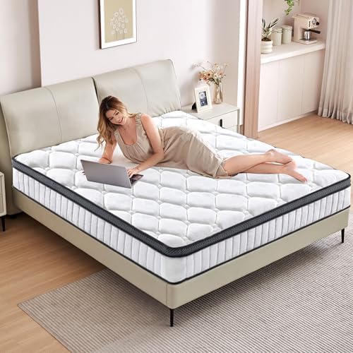 12 Inch Queen Mattress, Hybrid Memory Foam & Pocket Coil, White