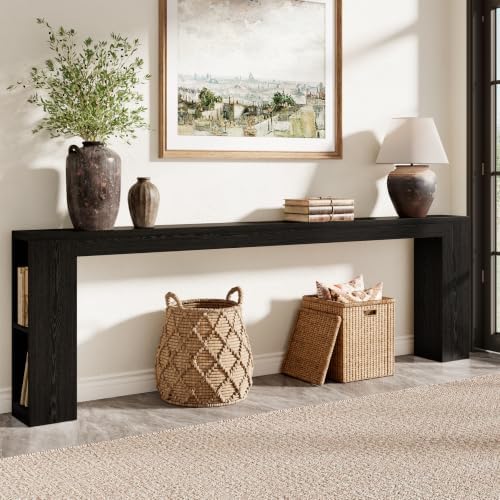 Epecoya Narrow Console Table with USB Charging & Storage, 94.5" Black