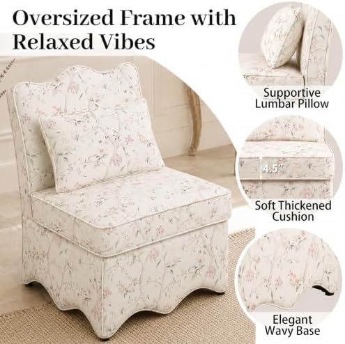 Floral Accent Chair, French-Inspired Armless Lounge Chair