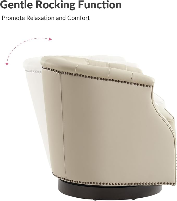 HULALA HOME Genuine Leather Swivel Accent Chairs Set of 2, Swivel Rocker Barrel Chairs, Traditional Chesterfield Armchairs with Button-Tufted Design, No Assembly Required, Beige