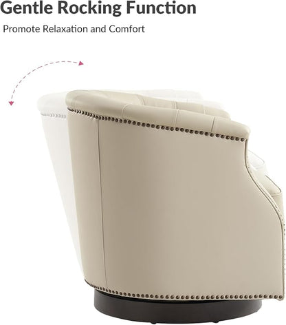 HULALA HOME Genuine Leather Swivel Accent Chairs Set of 2, Swivel Rocker Barrel Chairs, Traditional Chesterfield Armchairs with Button-Tufted Design, No Assembly Required, Beige