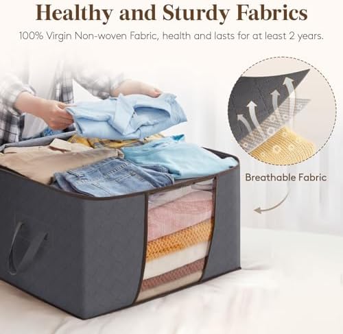 Lifewit 3 Pack 60L Clothes Storage Bins with Lids, Blanket Storage Bags