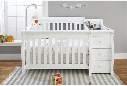 Pemberly Row 73" x 35" 4-in-1 Convertible Crib and Changer Set, Solid Wood Construction, JPMA Certified, White