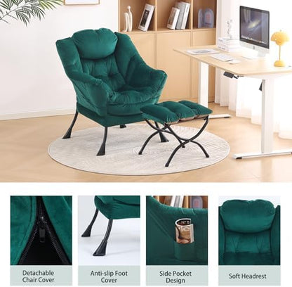 Lazy Chair with Ottoman, Comfy Accent Reading Chair