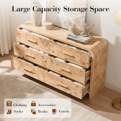 Curved Drawer Dresser for Bedroom with 6 Drawers, 54'' Wide Chest of Drawer