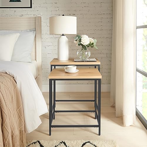 Lavish Home Nesting Tables, Oak, Set of 2, 21”x15”x24”/19”x14”x21”