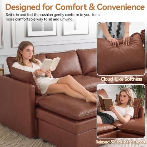 Modular Sectional Storage Sofa, 30" Single Sofa with Ottoman, Pu Brown