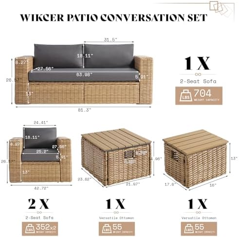 AMERLIFE 6 Piece Patio Furniture Set, Wicker Outdoor Sofa Set