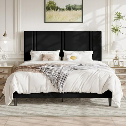 Allewie Cal King Platform Bed Frame with Velvet Upholstered Headboard