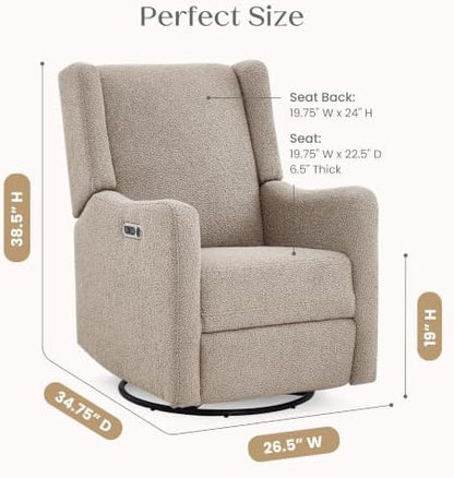 Delta Children Mercer Electronic Power Recliner and Swivel Glider with USB-A and Type-C Ports - Greenguard Gold Certified - Stain-Resistant Performance Fabric is Oeko-TEX Standard 100 Certified, Sand