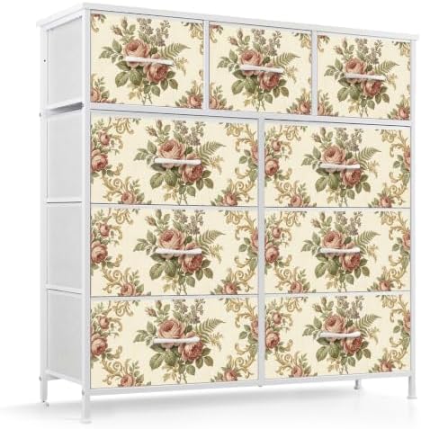 9 Drawer Dresser with Colorful Printed Front, Unique Wide Fabric Dresser