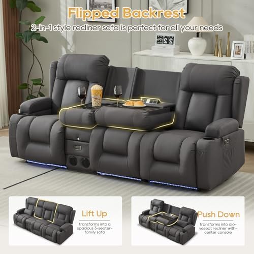 IPKIG Power Loveseat Recliner Sofa with Flip Back Console, 89" - 4 Seat