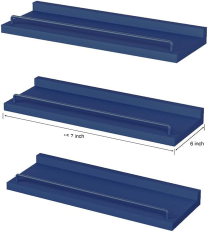 RYOFOBETTO Floating Shelves, Bathroom Decor Shelves Over Toilet, Farmhouse Wall Shelves for Living Room, Bedroom, Picture Frames, Plants, Kitchen, Set of 3 (Dark Blue)