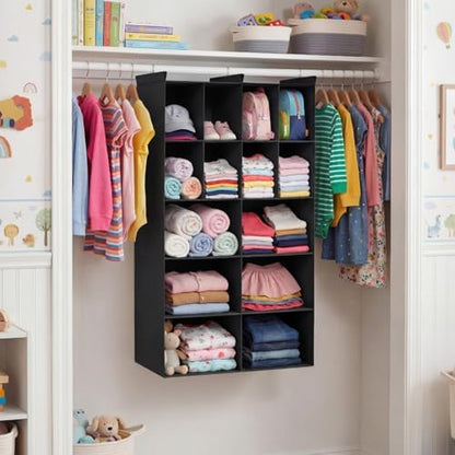 5 Tier Hanging Closet Organizer, 14 Compartments Dual Row Storage, Black