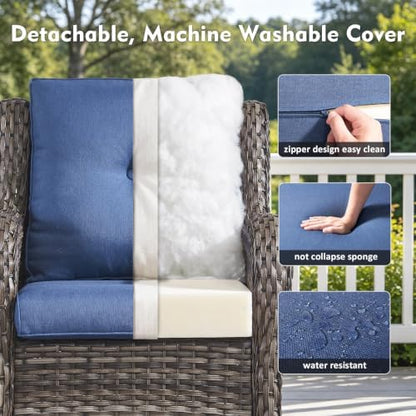Rilyson Outdoor Patio Wicker Sofa, 900Lbs Weight Capacity Large 3 Seater Wicker Patio Couch with 4in Seat Cushions and Deep Seating, All Weather for Backyard, Garden, Poolside (Mixed Grey/Blue)