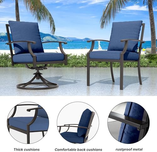 7 PCS Outdoor Patio Dining Set,Patio Table and Chairs Metal Outdoor Patio Furniture Set with Umbrella Hole,Dining Table Set with Swivel Chairs for Deck,Backyard and Garden,Navy Blue