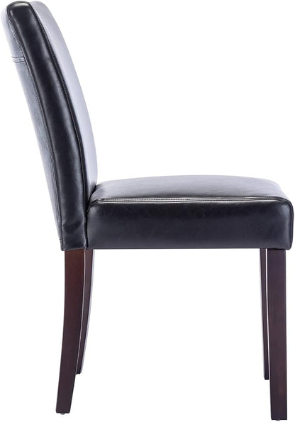 Watson & Whitely Upholstered Dining Chairs, Faux Leather, Set of 4, Black | Solid Wood Legs, Padded Seat, Low Back, Modern Armless Parsons Chair for Kitchen, Dining Room, Restaurant