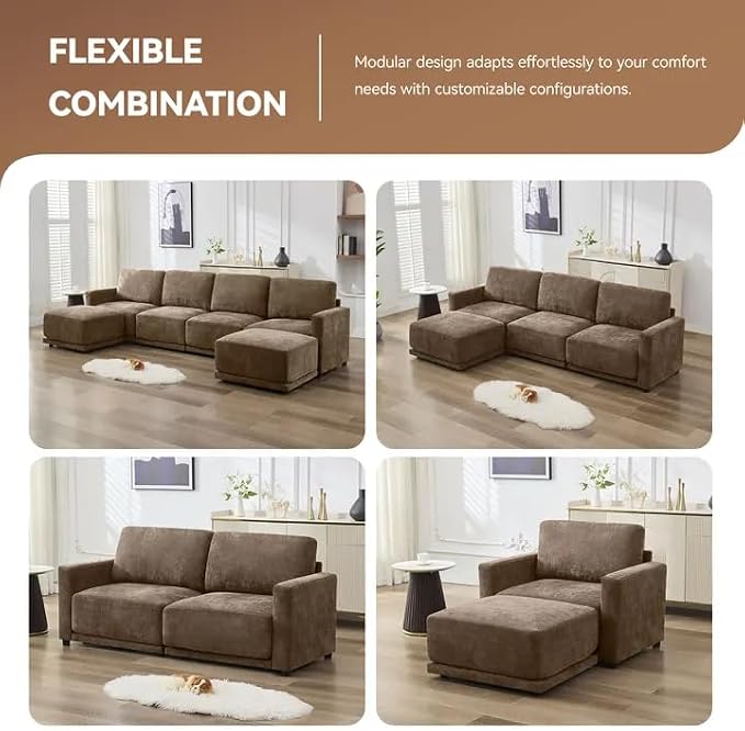 77.4" Chenille Modular Loveseat Oversized Upholstered 2 Seater Sectional Sofa with Thickened Cushions, Easy Assembly, Modern Comfy Love Seat Couch for Living Room, Brown