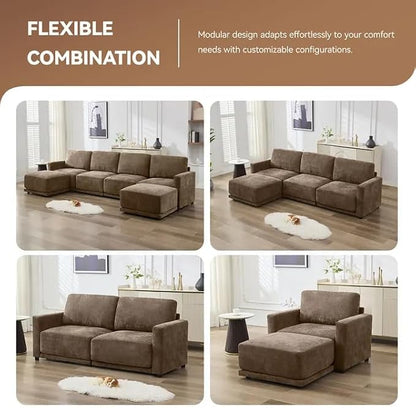 77.4" Chenille Modular Loveseat Oversized Upholstered 2 Seater Sectional Sofa with Thickened Cushions, Easy Assembly, Modern Comfy Love Seat Couch for Living Room, Brown