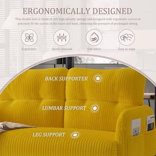 47" Modern Loveseat Couch Sofa, Corduroy Fabric Armchair Upholstered 2-Seat Loveseat Sofa for Small Space, Living Room, Bedroom, Apartment, Yellow