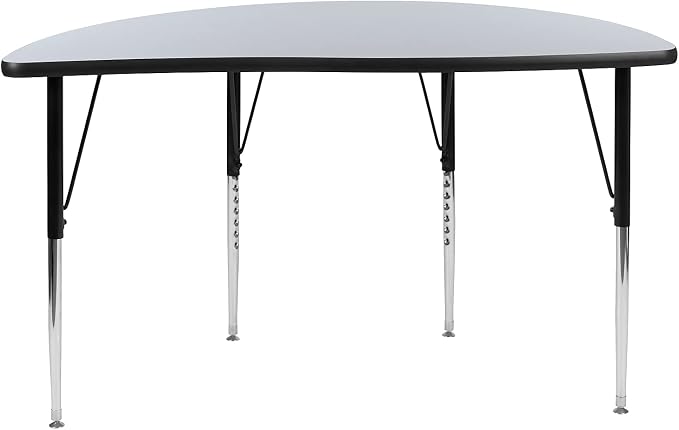 Flash Furniture 47.5" Half Circle Wave Collaborative Grey Thermal Laminate Activity Table - Standard Height Adjustable Legs