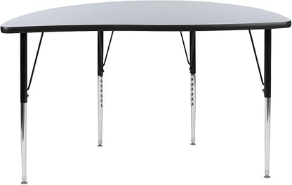 Flash Furniture 47.5" Half Circle Wave Collaborative Grey Thermal Laminate Activity Table - Standard Height Adjustable Legs