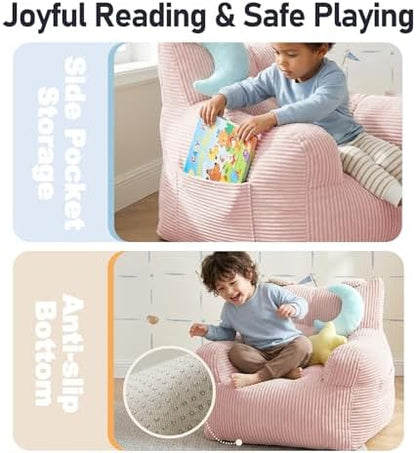 little dove Kids Bean Bag Chair with 2 Plush Toys, Comfy Bean Bag Sofa