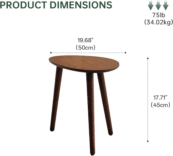 Small Oval Coffee Table, Mid Century Modern Coffee Table for Living Room, 100% Solid Oak Wood Side Table End Tables for Home (Walnut Color, 19.68" Wx13.38 Dx17.71 H)