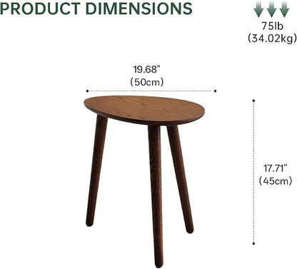 Small Oval Coffee Table, Mid Century Modern Coffee Table for Living Room, 100% Solid Oak Wood Side Table End Tables for Home (Walnut Color, 19.68" Wx13.38 Dx17.71 H)