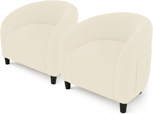 GarveeHome Accent Barrel Chair Set of 2 Corduroy Club Chair Elegant Armchair Cozy Backrest for Living Room Bedroom Reception Room Office(Beige)