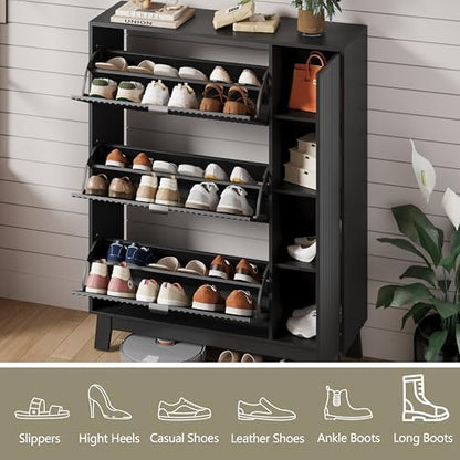 Shoe Cabinet Storage for Entryway with 3 Drawers & Side Cabinet, Black