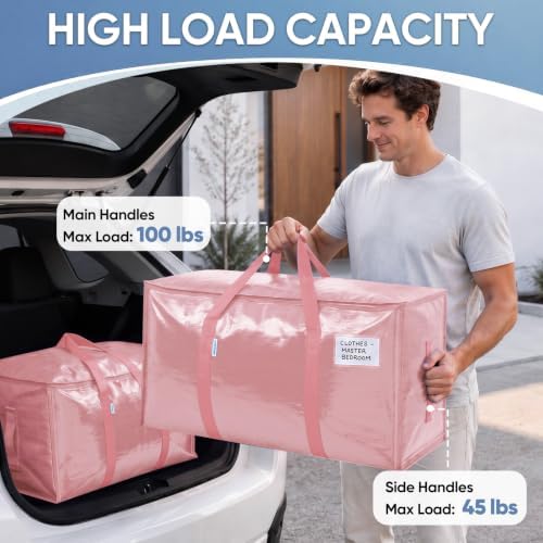 TICONN 8 Pack Extra Large Moving Bags Heavy Duty with Zippers & Carrying Handles, Durable Storage Bags Moving Boxes for Closet Organizers and Storage (8 Pack, Coral)