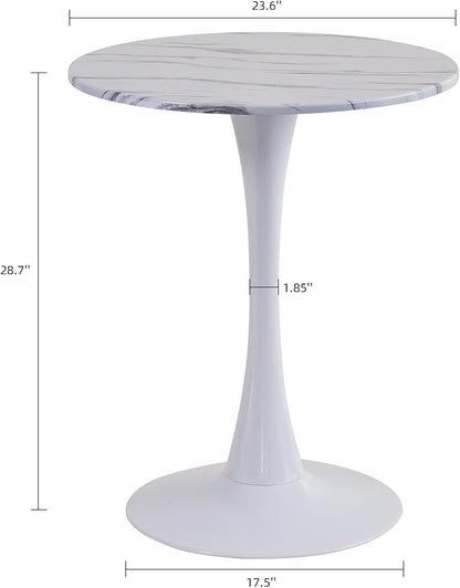 Round Dining Table, 24" Circle Tulip Table with Thickened Tabletop & Metal Pedestal, Mid Century Modern Bistro Table for Kitchen, Small Places, Living Room, Cafe (Faux Marble White)