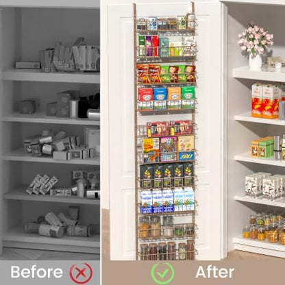 ElegantArray 10-Tier Pantry Door Organizer Hanging Storage Basket Brown
