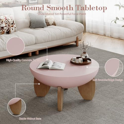 30" Faux Marble Round Bowl Coffee Table with Solid Wood Legs