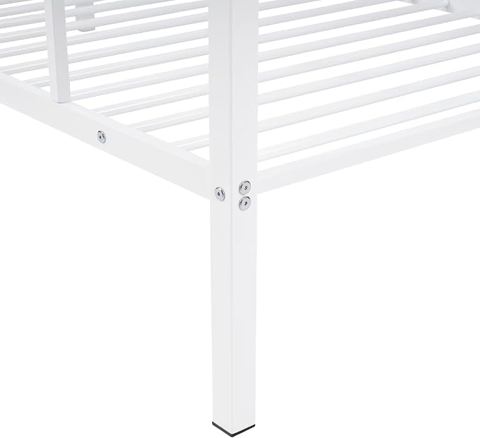 Bunk Bed Twin Over Twin, Metal Bunk Bed Frame, Metal Bunkbeds with Built-in Ladder, High Guardrail and Slats, No Box Spring Needed, Space Saving, Noise Free (White)