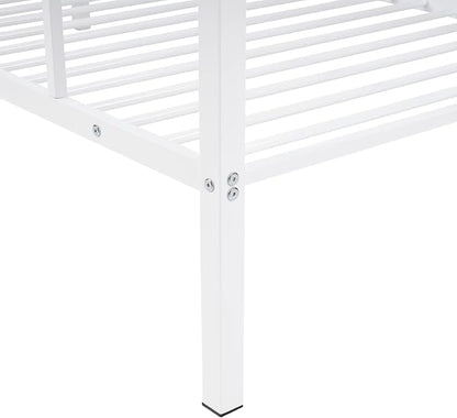 Bunk Bed Twin Over Twin, Metal Bunk Bed Frame, Metal Bunkbeds with Built-in Ladder, High Guardrail and Slats, No Box Spring Needed, Space Saving, Noise Free (White)