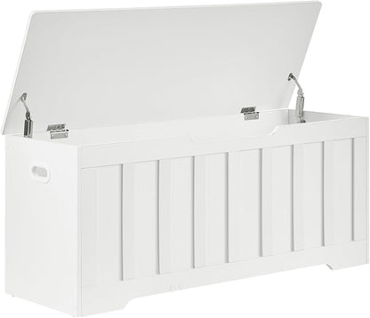 VANKILEY 43.3" Storage Chest Extra Large,Storage Trunk with 2 Safety Hinges,Wooden Storage Bench,Shoe Bench,43.3x15.7x19.1 Inch,Easy Assembly,Storage Bench for Bedroom,Living Room,entryway(White).