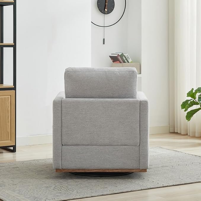 Swivel Accent Chair, 360 Degree Square Swivel Chair for Living Room, Mid Century Modern Upholstered Accent Barrel Chair,Comfy Sofa Armchairs for Bedroom,Nursery,Chenille, Grey