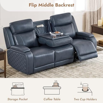Watson & Whitely Zero Gravity Power Reclining Sofa with Console, Navy