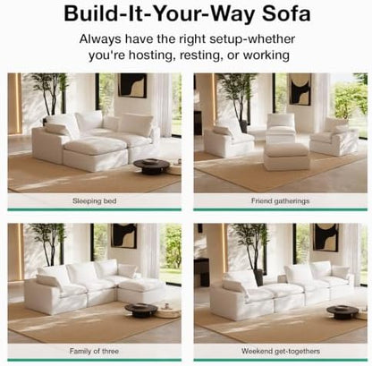 Novilla Modular Cloud Couch, Modern Sectional Sofa with Smarts Coil® Support, Chenille Fabric, Upholstered Couch for Living Room Apartments Bedroom, No Assembly, Ottoman, White