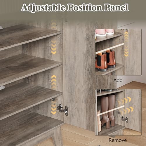 4 Tier Fluted Shoe Cabinet Storage for Entryway, Grey