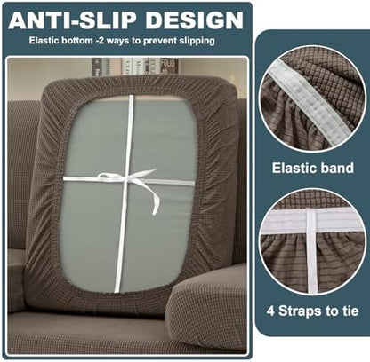 UNBBRRL Seat Cushion Cover and Back Covers for Corner Sofa Stretch Jacquard, Non Slip L Shaped Sofa Slipcover with Storage Ottoman, Sectional Couch Cover for Chaise Lounge (Taupe,31 x 73 x 6”)