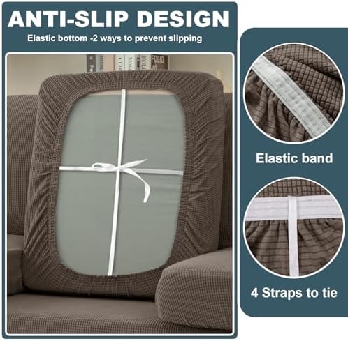 UNBBRRL Seat Cushion Cover and Back Covers for Corner Sofa Stretch Jacquard, Non Slip L Shaped Sofa Slipcover with Storage Ottoman, Sectional Couch Cover for Chaise Lounge (Taupe,24 x 56 x 6”)